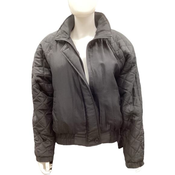 Vintage Niveau Classix Women’s Silk Bomber SZ L/XL Zipper Buttons Pockets Black - Picture 3 of 6